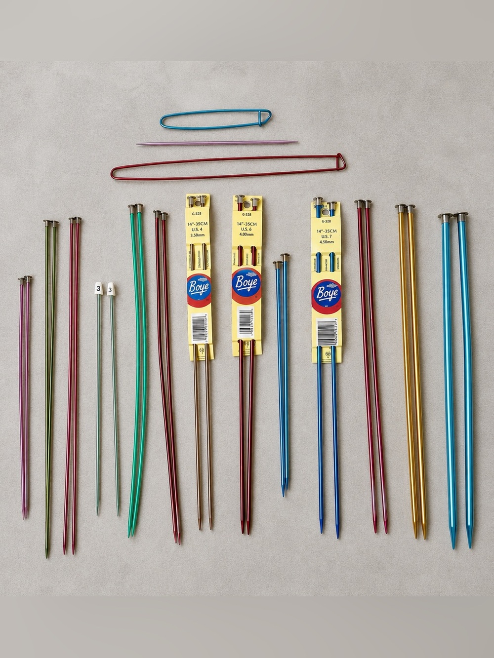 Boye Aluminum Knitting Needles & Notions Set Lot - Straight Cable Holder